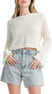 All in Favor Openwork Crop Cotton Sweater