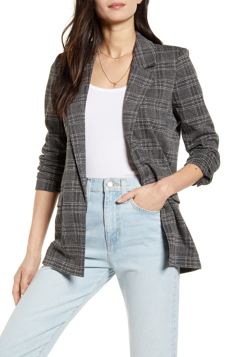 Treasure & Bond Plaid Open Front Blazer, Main, color,