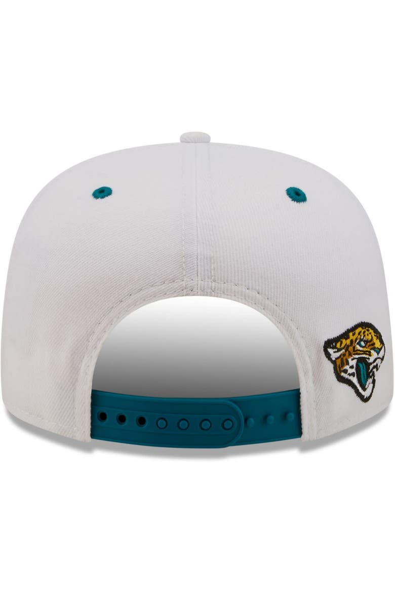 Men's New Era White/Teal Jacksonville Jaguars Sparky Original 9FIFTY Snapback Hat, Alternate, color, White