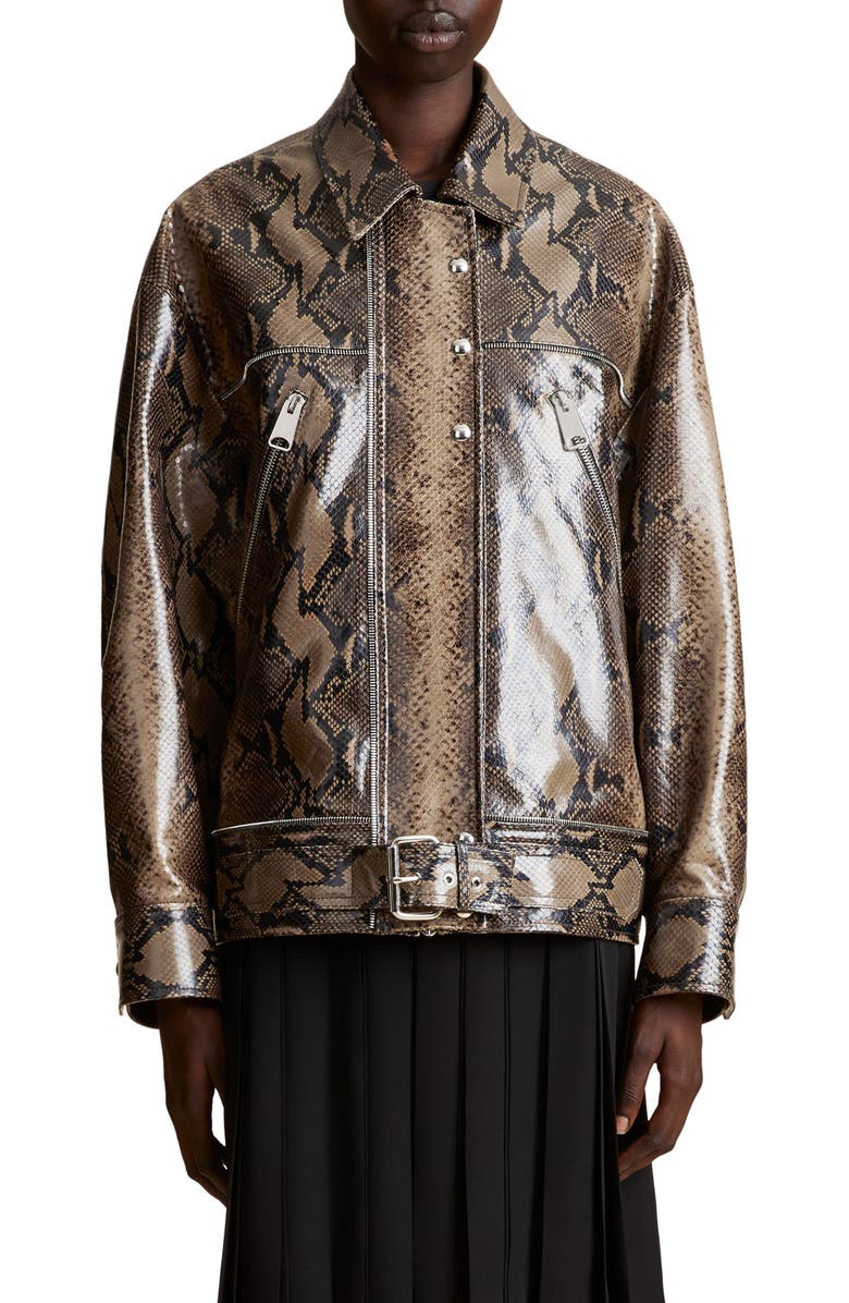 Khaite Herman Snakeskin Embossed Leather Moto Jacket, Main, color, 