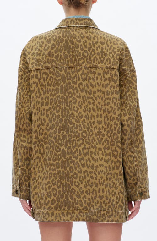 Bayeas Relaxed Fit Leopard Print Denim Shirt Jacket In Brown