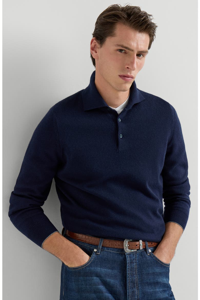 Cashmere knit polo shirt, Alternate, color, Navy Blue