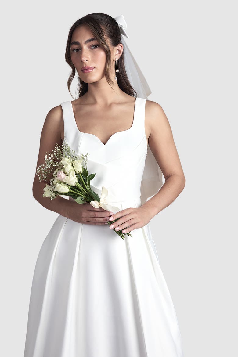 Pleated Satin Maxi Dress, Alternate, color, Ivory