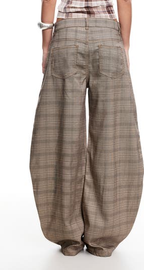 Ford Plaid Funnel Neck Plissé Top