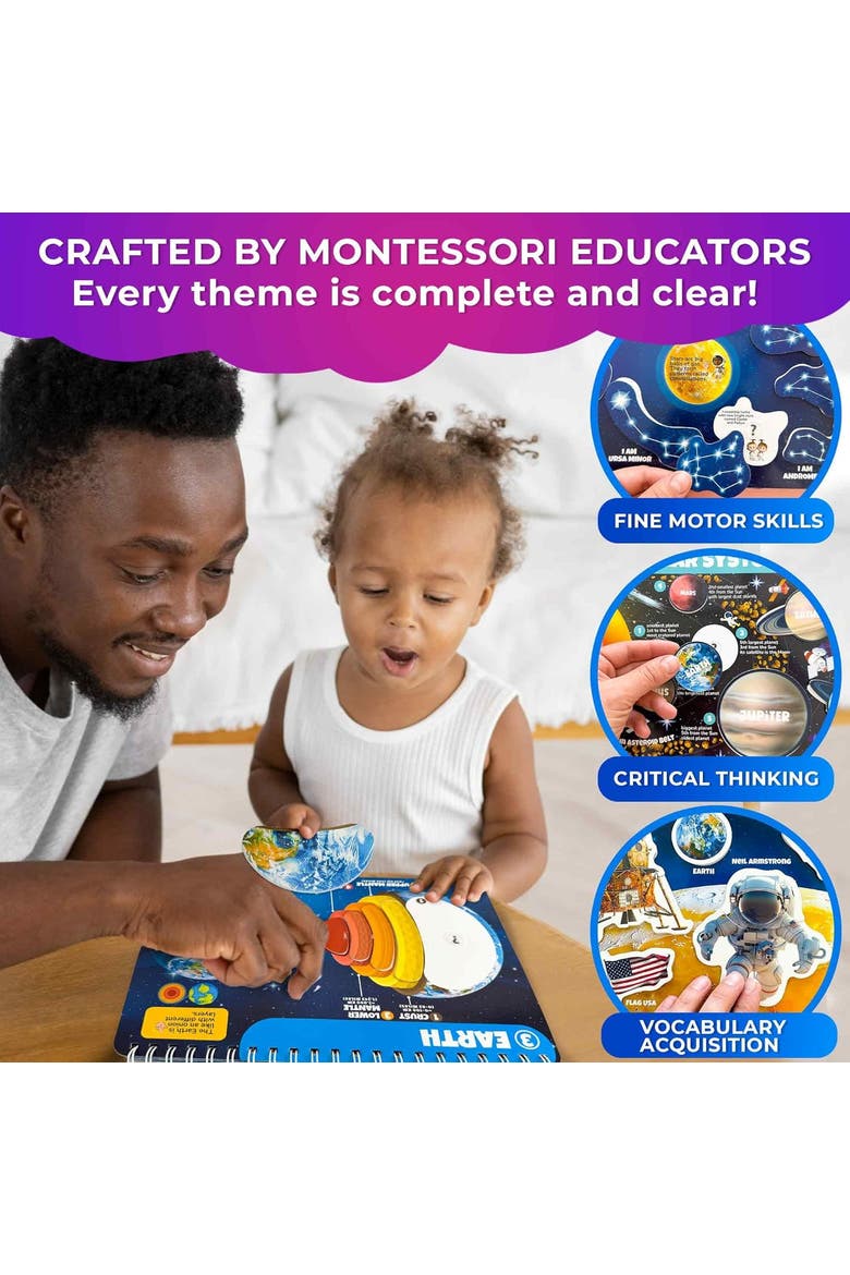 Montessori Busy Book for Toddlers - Interactive Learning Activity Book, Alternate, color, Universe