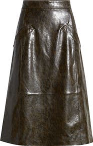 KOBI HALPERIN Rustic Faux Leather A-Line Skirt