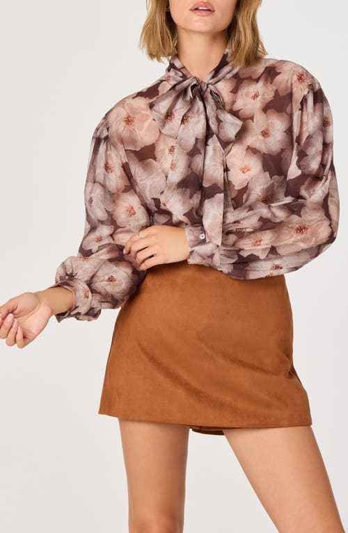 Astr The Label Floral Tie Neck Top In Brown