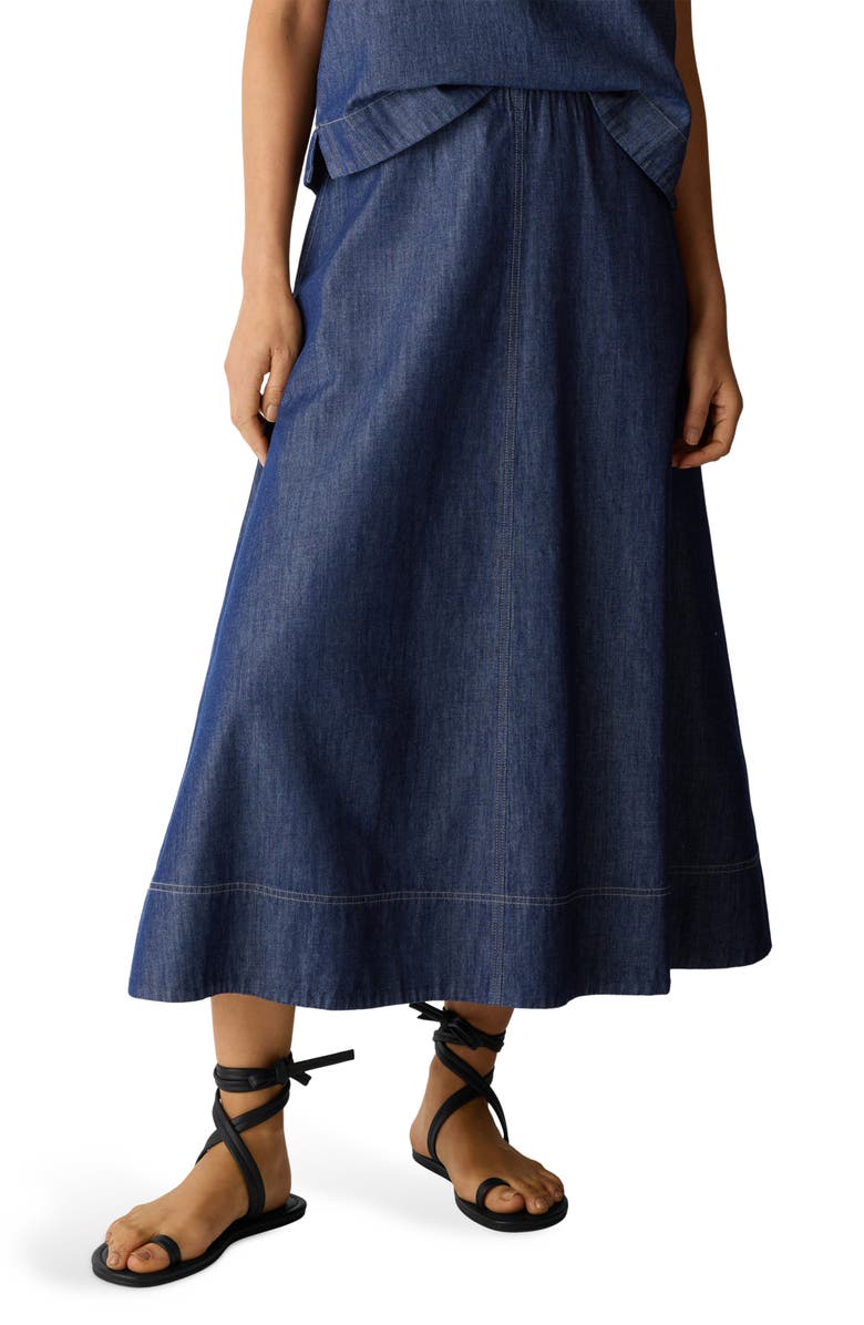 Eileen Fisher Organic Cotton Denim Skirt, Main, color, Dark Indigo