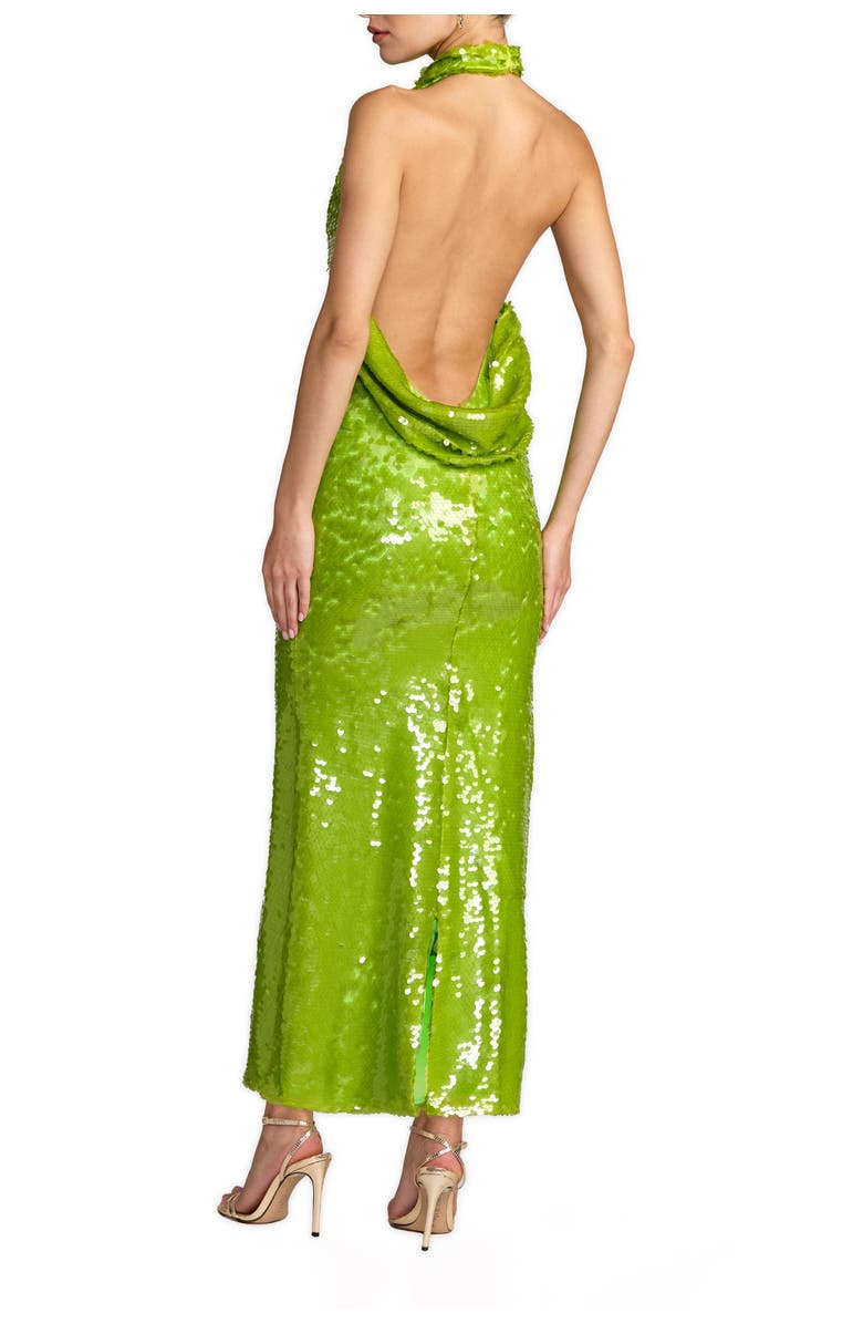 Mac Duggal Sleeveless Sequin Halter Cowl Back Ankle Dress, Alternate, color, Apple Green