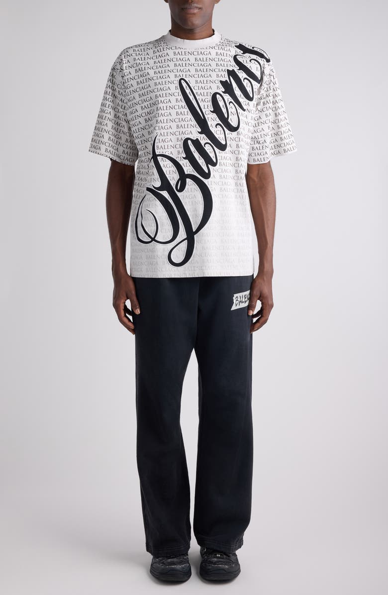 Balenciaga Medium Fit Big B Cursive Logo Graphic T-Shirt, Alternate, color, Dirty White/ Black