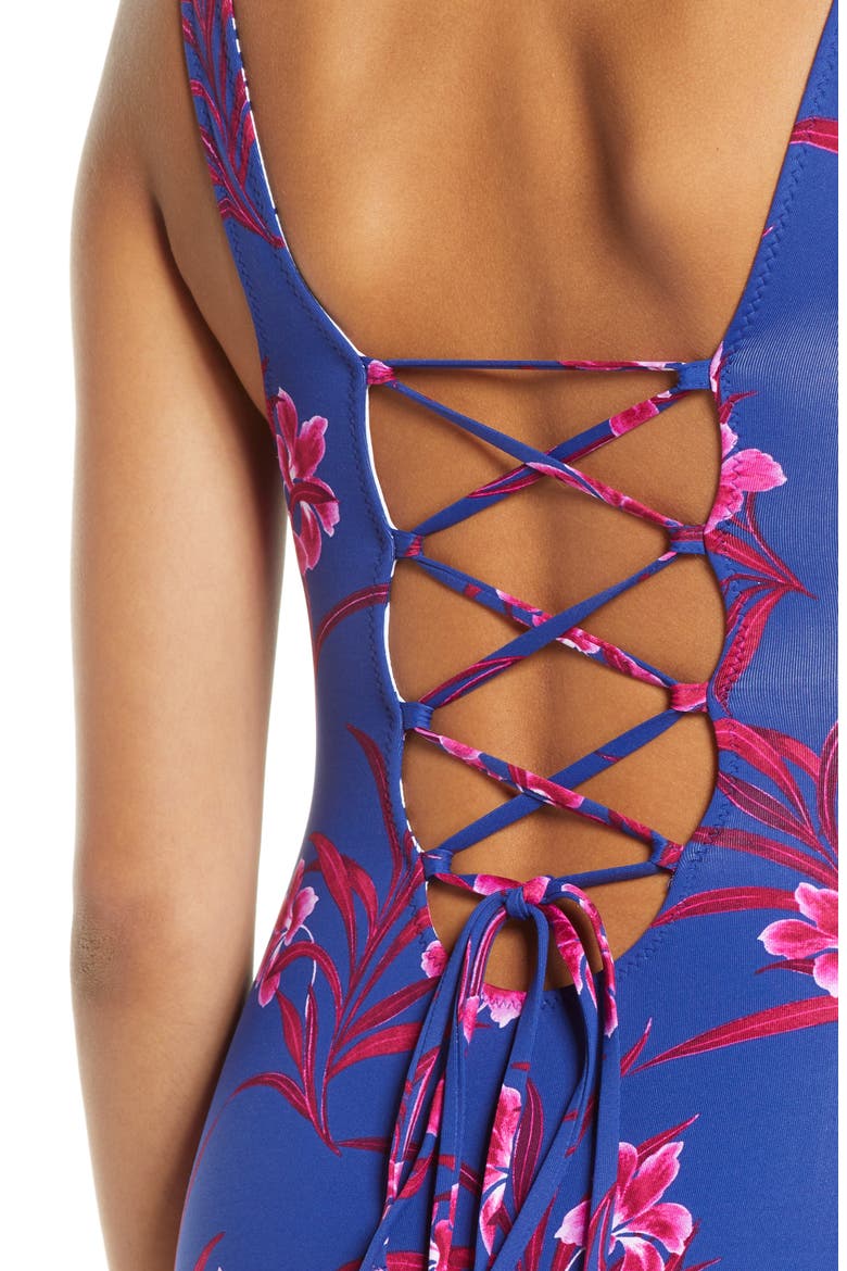 Oasis Blossoms One-Piece Swimsuit, Alternate, color, BLUE SAPPHIRE