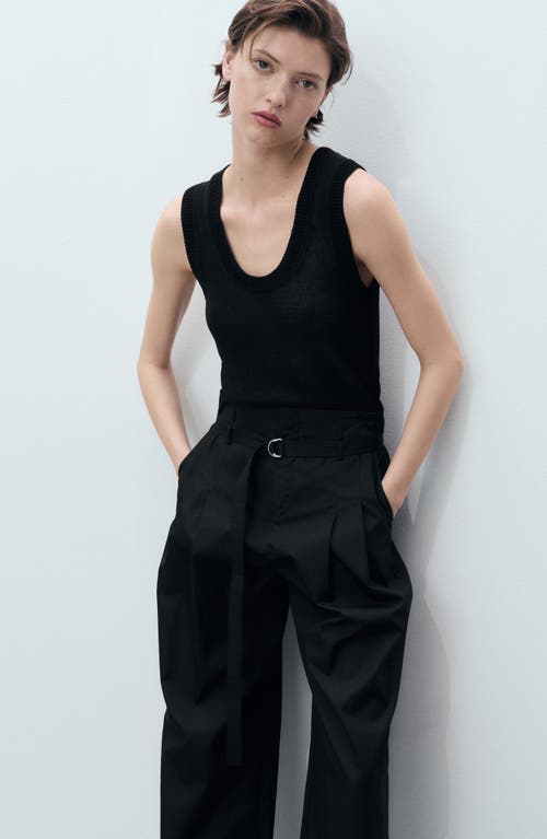 Mango Belted Cotton Wide Leg Pants