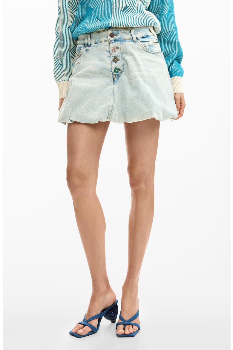 Bubble Hem Denim Miniskirt, Main, color, MEDIUM BLUE