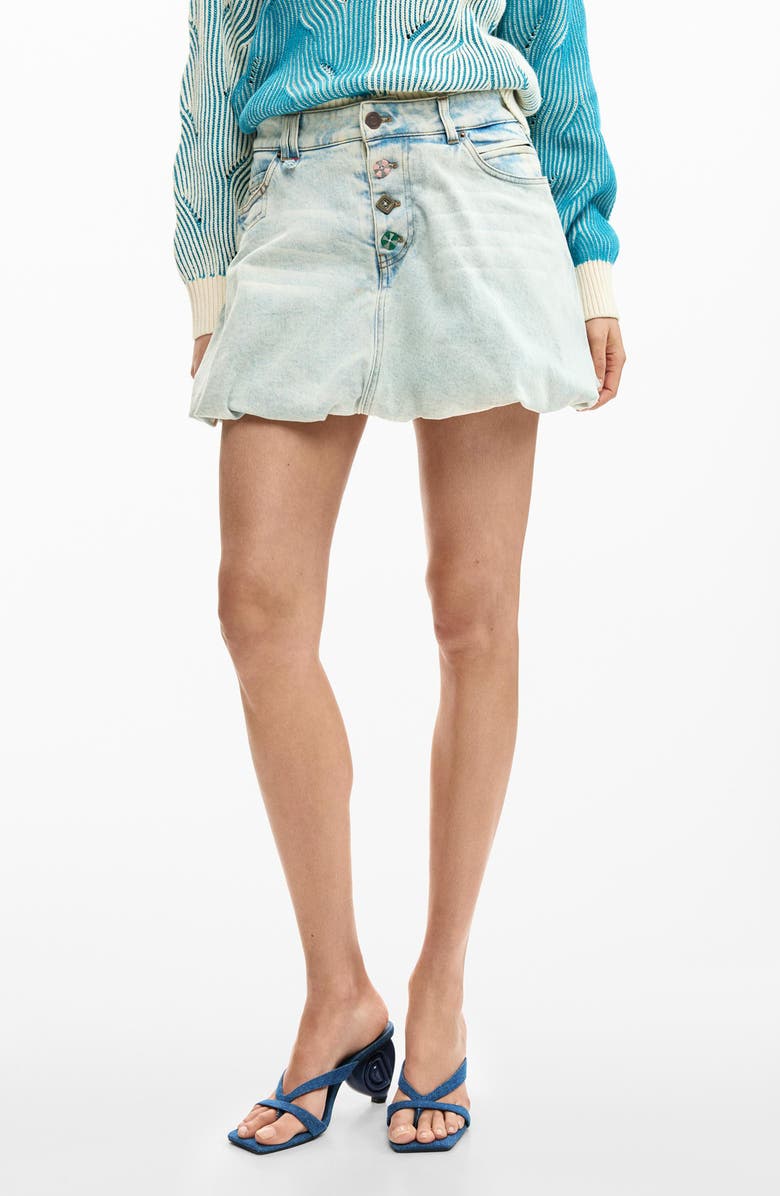 Desigual Bubble Hem Denim Miniskirt, Main, color, Medium Blue