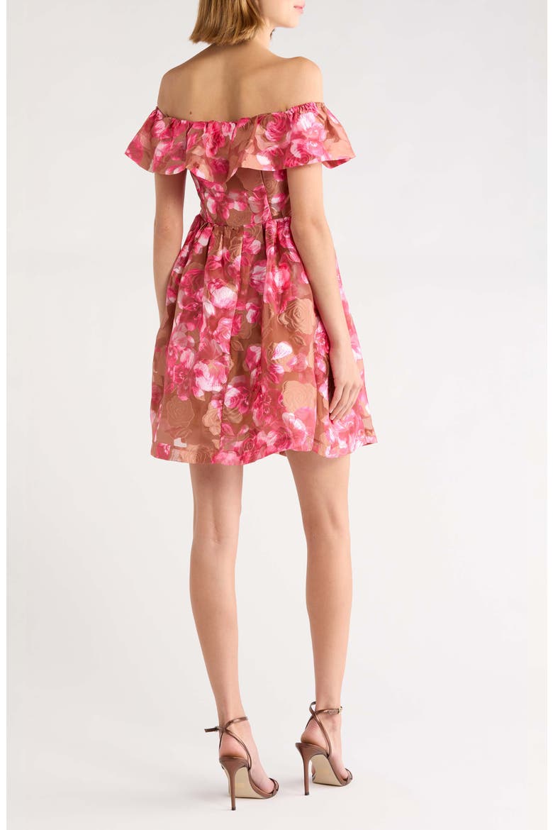Mersin Floral Print Off the Shoulder Dress, Alternate, color, BROWN MULTI