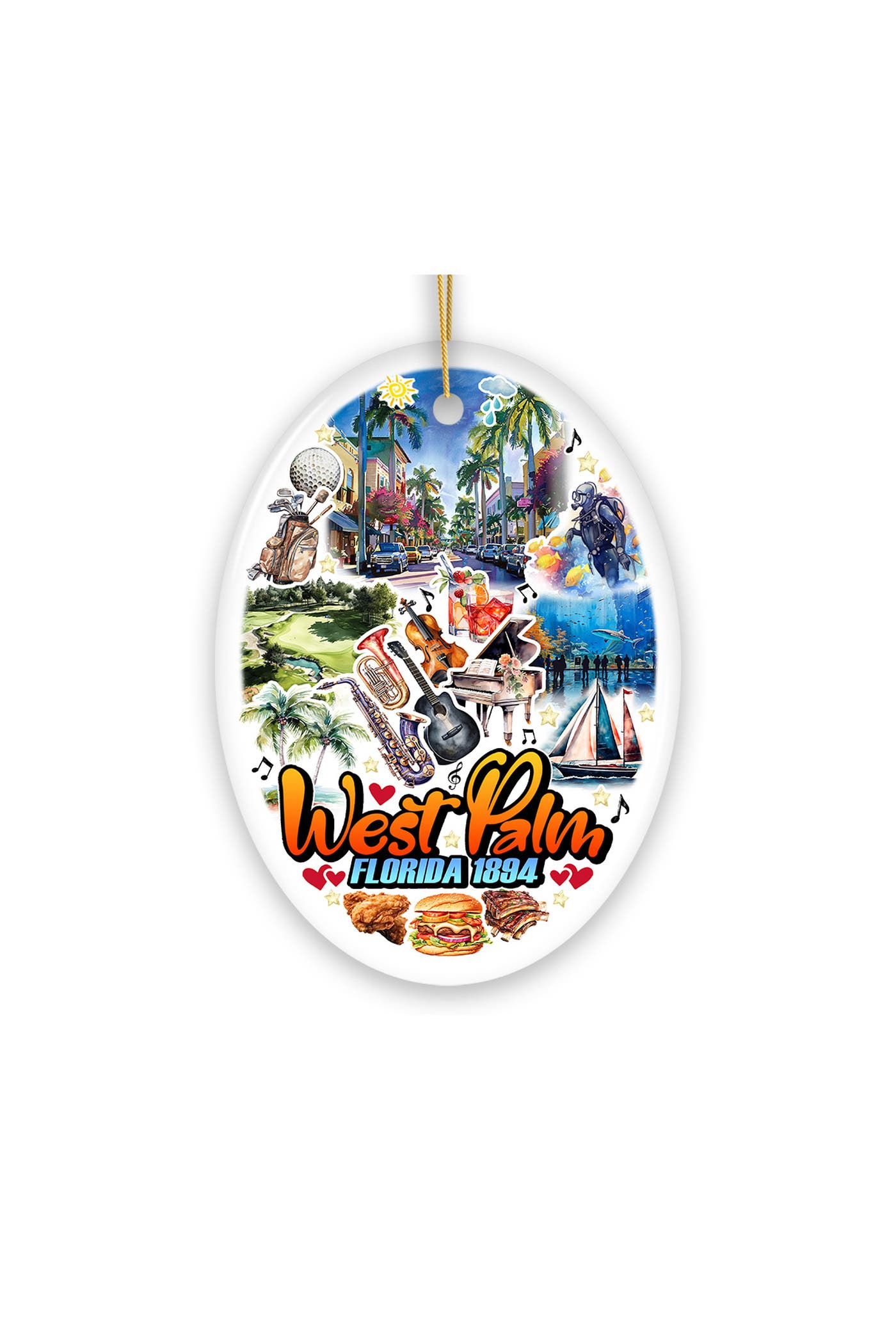 OrnamentallyYou West Palm Florida 1894 Beach Collage Oval Ornament ...