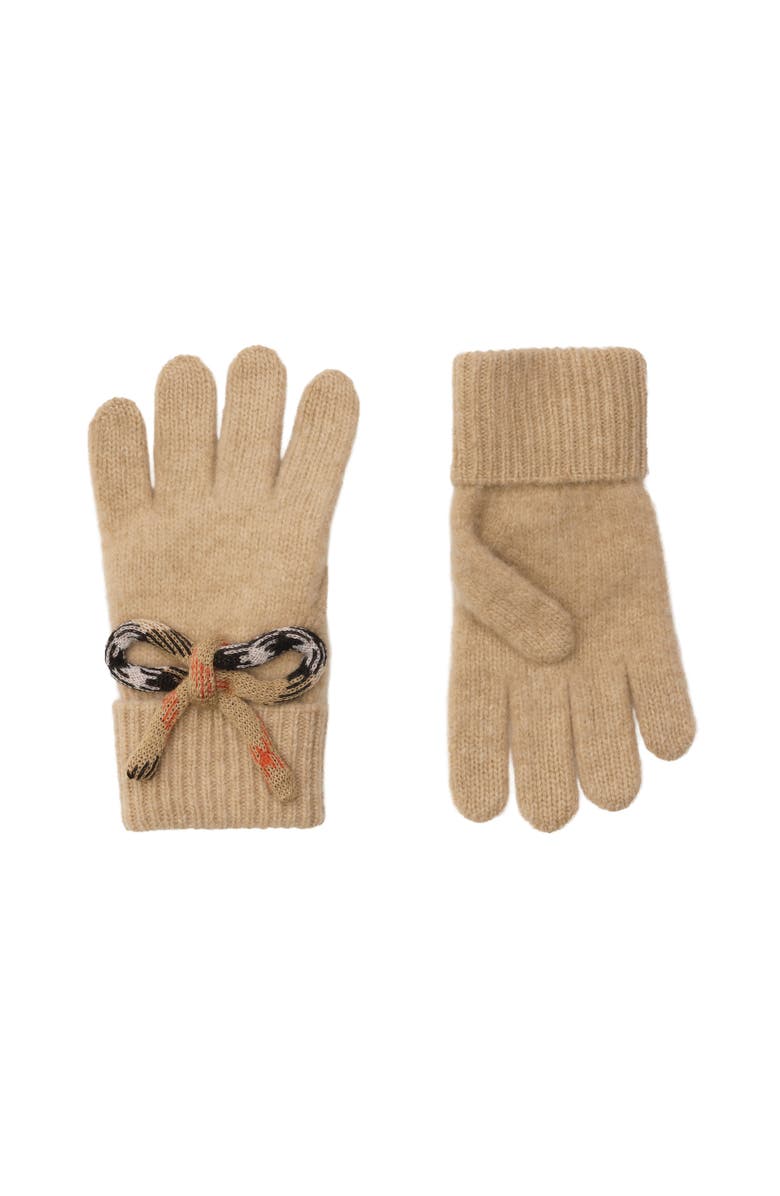 Burberry Check Bow Wool Cashmere Gloves, Alternate, color, Oatmeal Melange