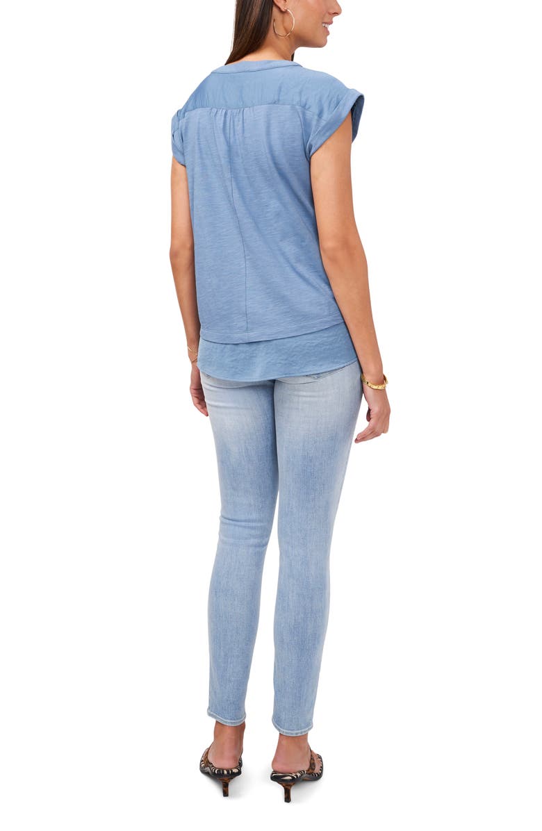 Vince Camuto Cuff Cap Sleeve Cotton Blend Blouse, Alternate, color, 