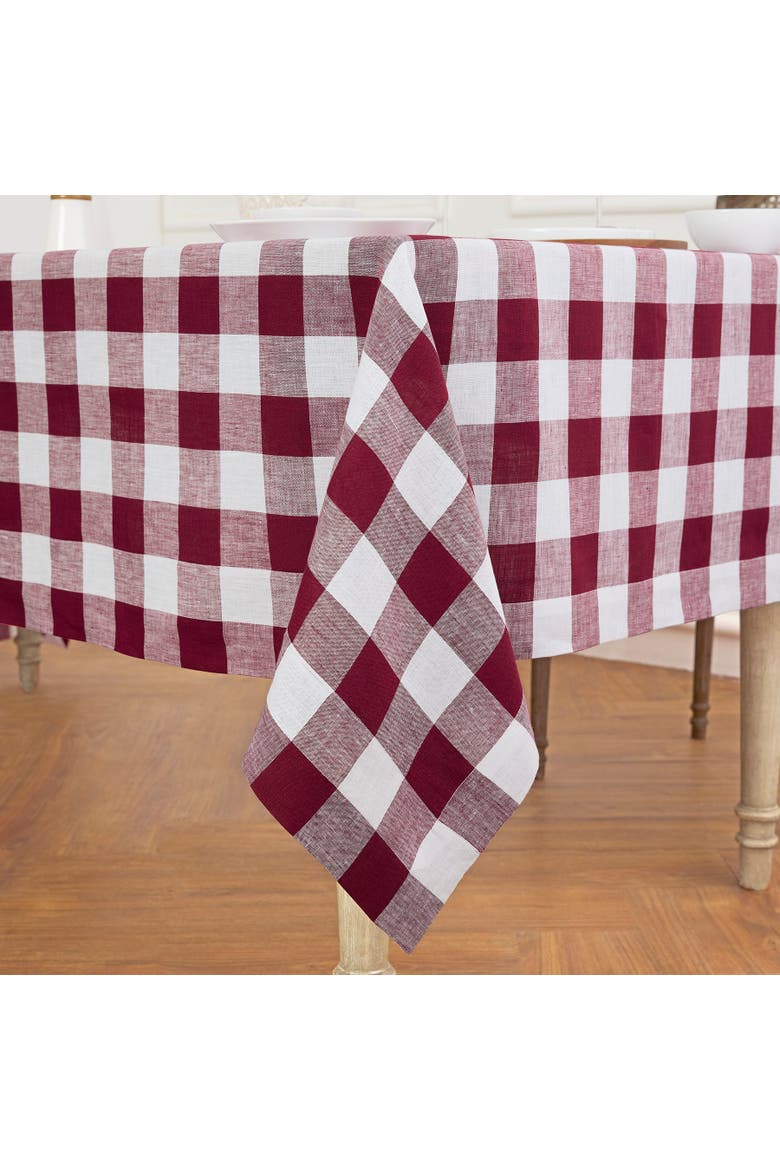 Linen Tablecloth - Buffalo Check, Alternate, color, Burgundy and White