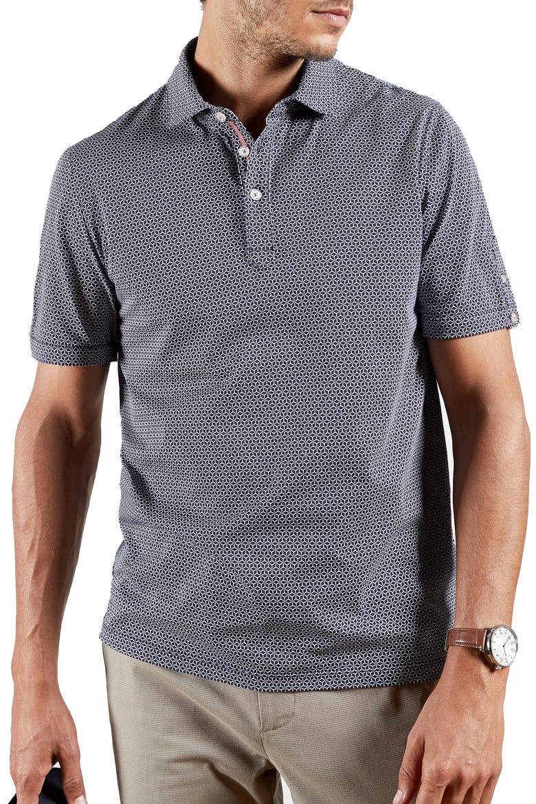Limbo Slim Fit Geometric Print Polo, Main, color, DARK BLUE