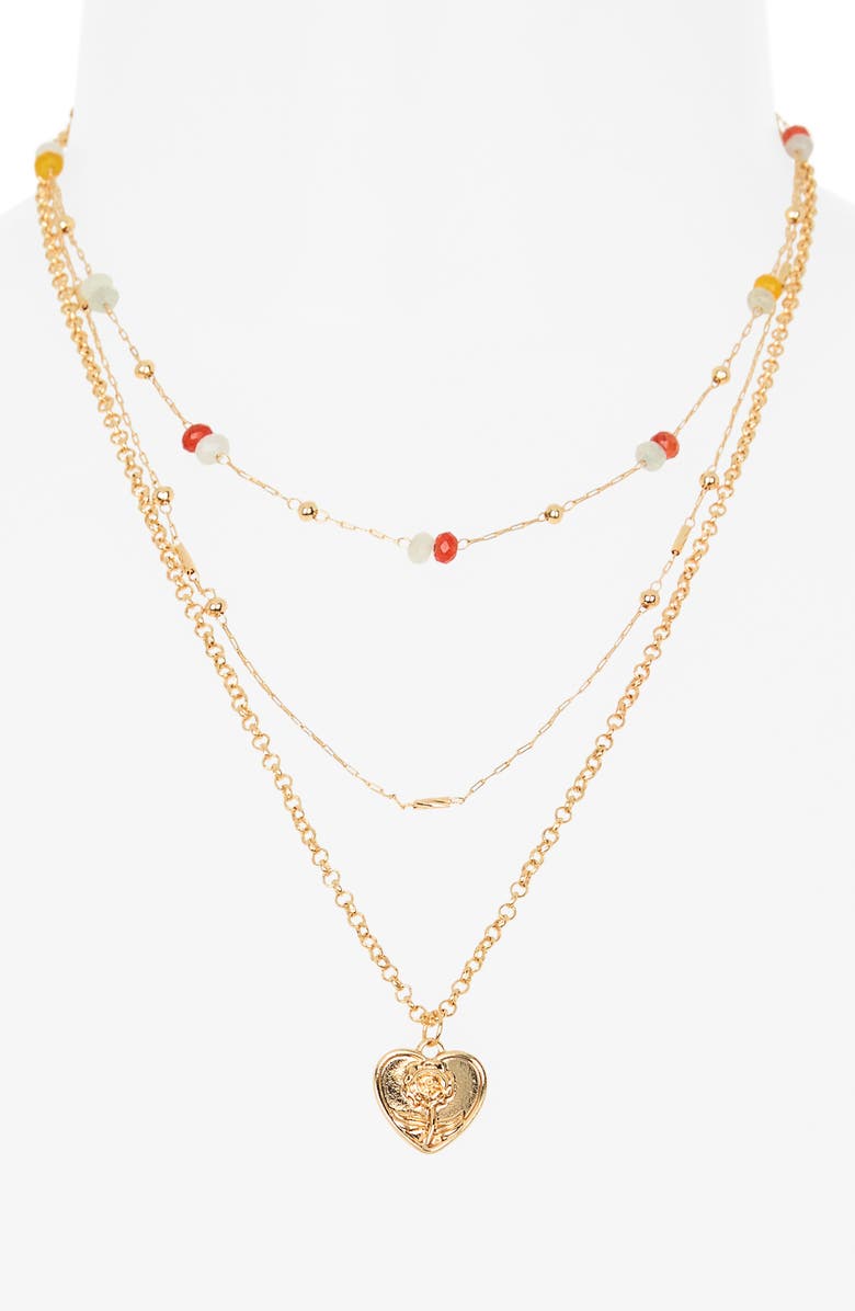 BP. Layered Beaded Necklace, Alternate, color, Gold Multi