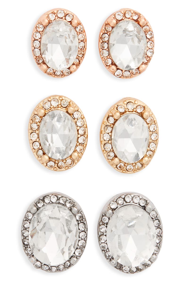 BP. 6-Pack Oval Crystal Stud Earrings, Main, color, 