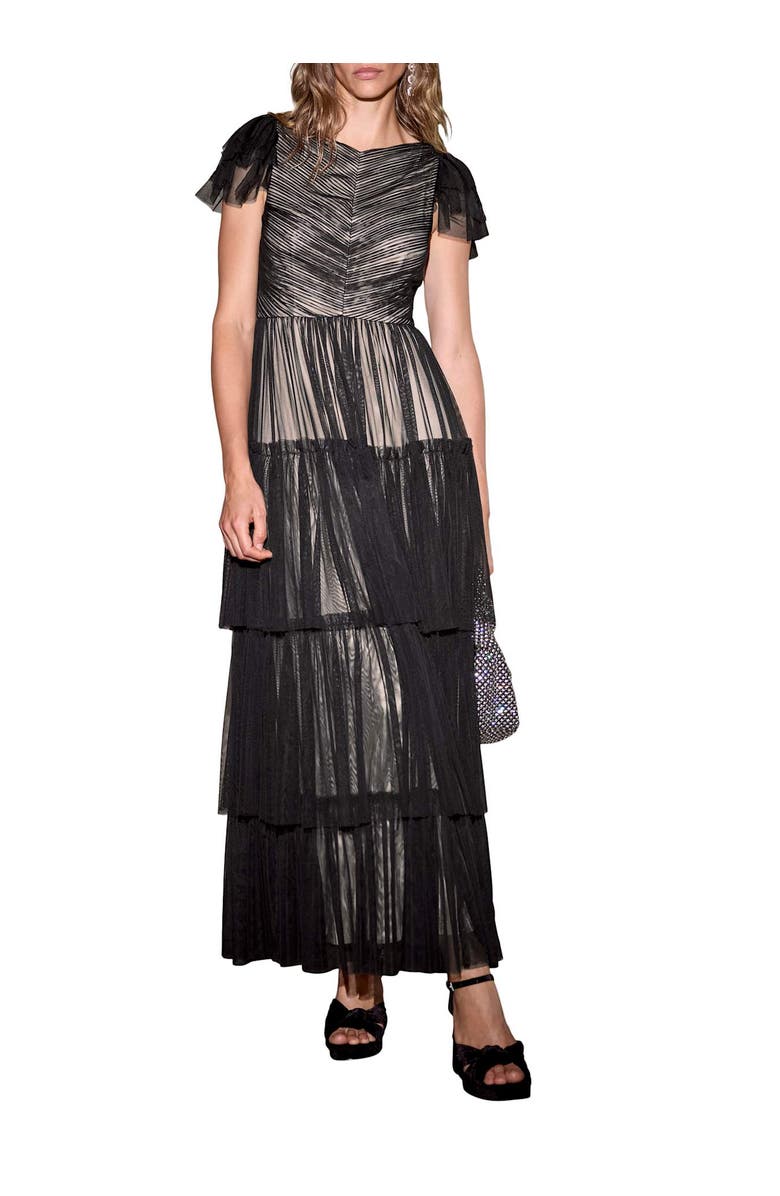 MINT VELVET Layered Tulle Maxi Dress, Alternate, color, Black