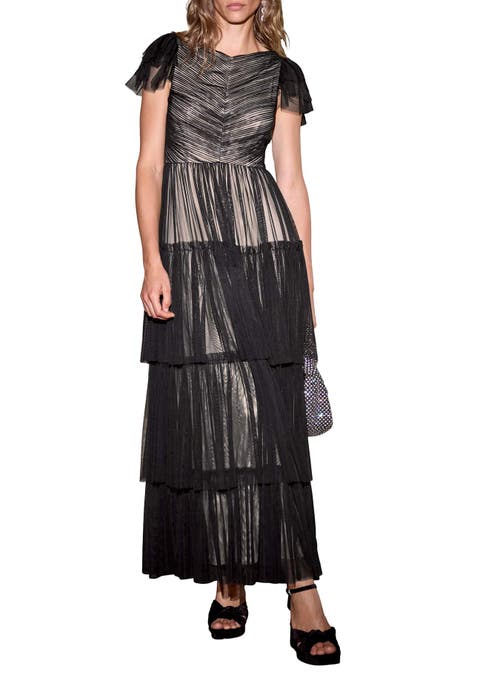 Mint Velvet Layered Tulle Maxi Dress In Black