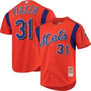 Mitchell & Ness Men's Mitchell & Ness Mike Piazza Orange New York Mets Cooperstown Collection Mesh Batting Practice Button-Up Jersey