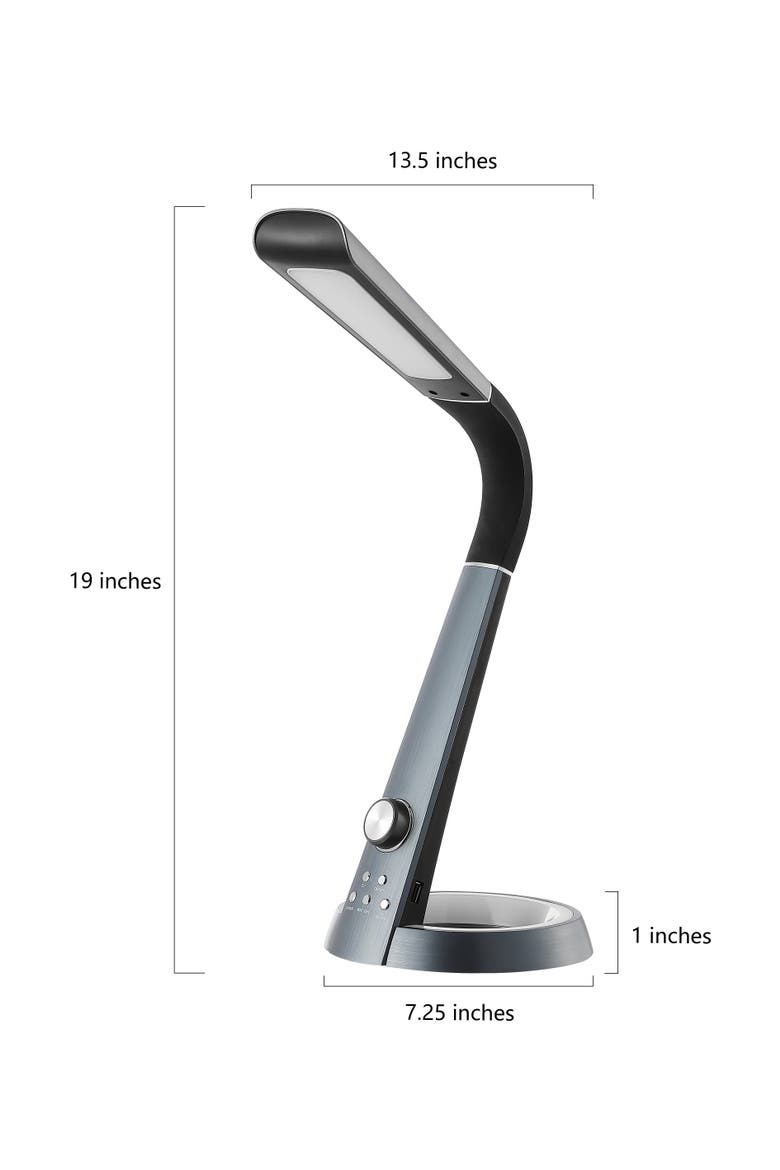 Milton 19" Aluminum Contemporary Minimalist Adjustable Head Dimmable USB Charging LED Task Lamp, Alternate, color, Black