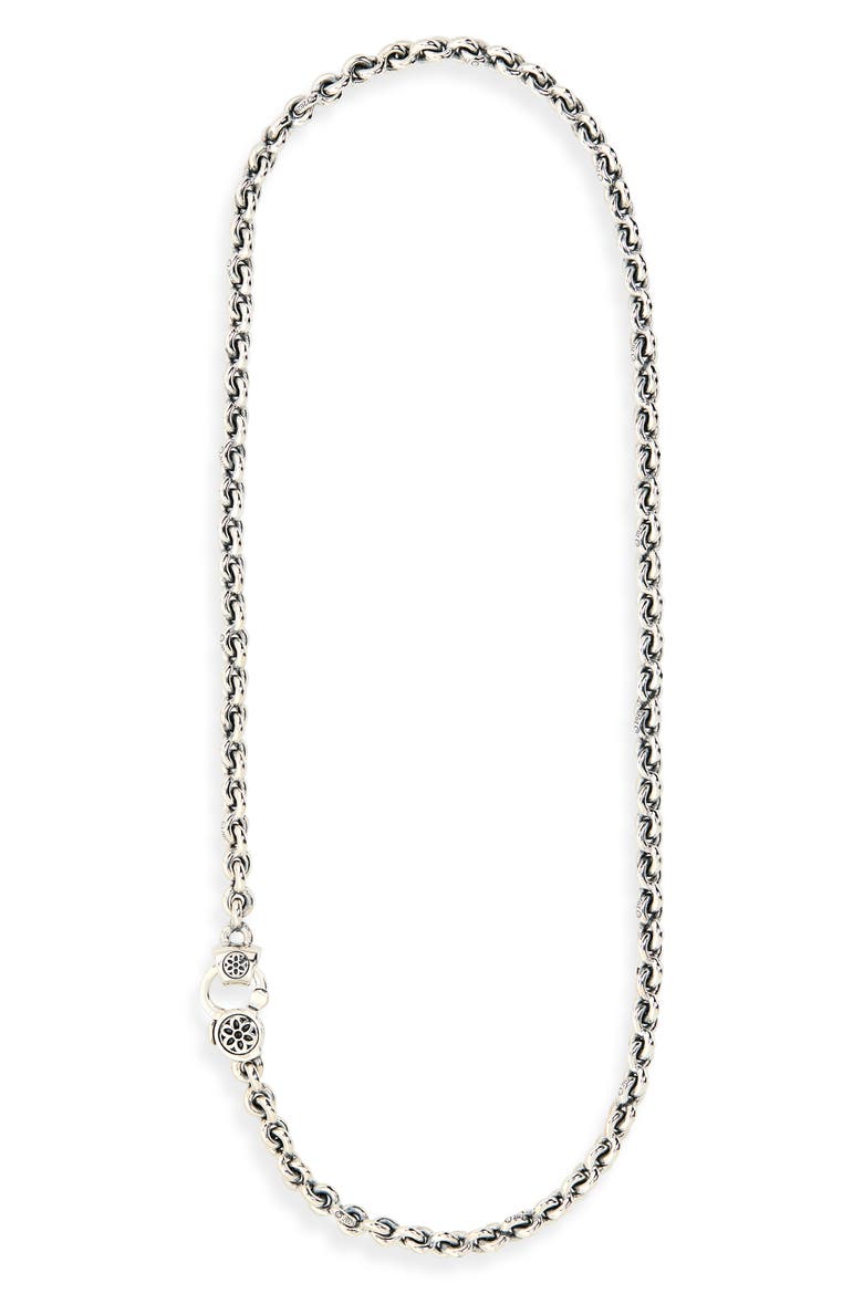 Men's Rosette AA Fin Link Chain Necklace, Main, color, STERLING SILVER