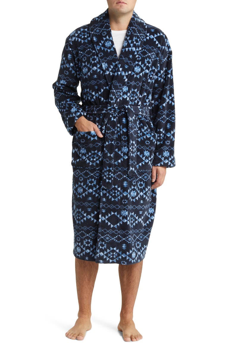 Geo Pattern Shawl Collar Robe, Main, color, BLUE