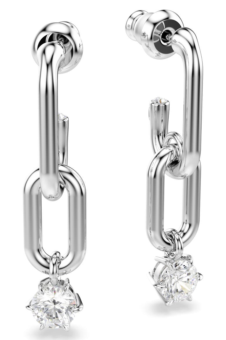 Constella Crystal Drop Earrings, Alternate, color, RHODIUM/ WHITE