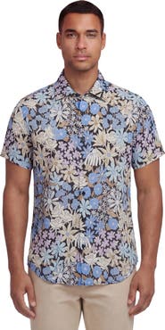 Lords of Harlech Rough Floral Short Sleeve Fine Linen Shirt