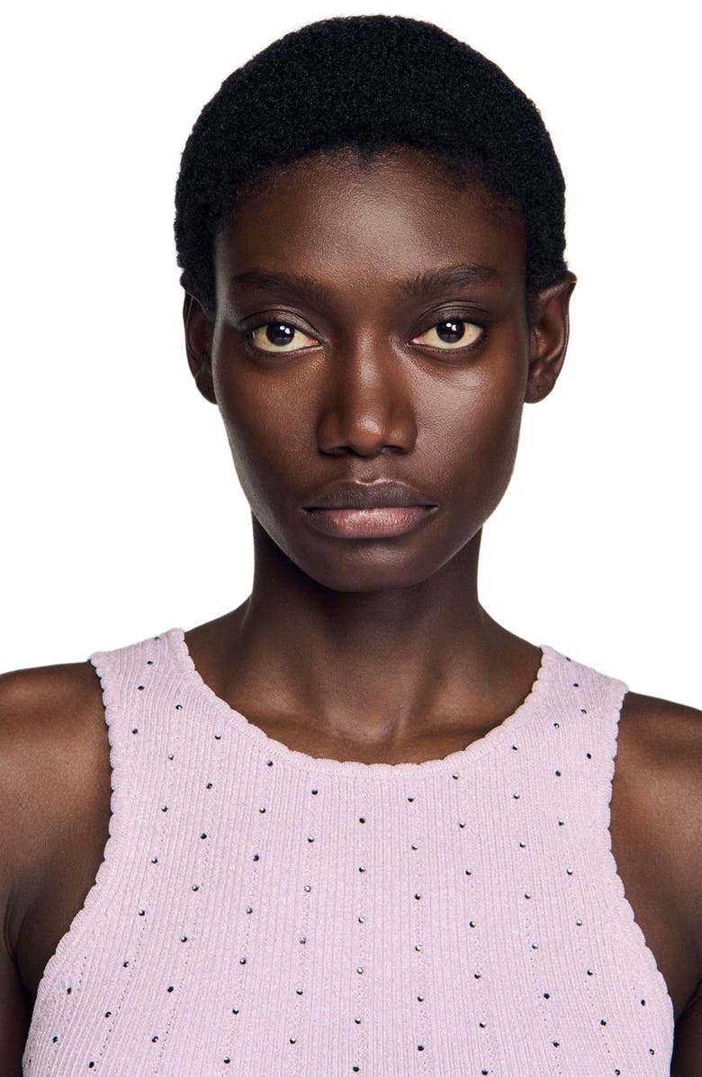 SANDRO Rhinestone knit crop top, Alternate, color, Mauve