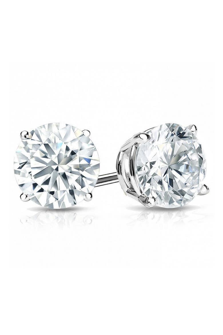 Sterling Silver Round-Cut White CZ Stud Earrings, Main, color, WHITE