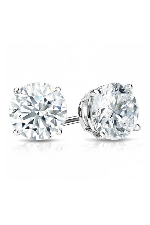 Sterling Silver Round-Cut White CZ Stud Earrings