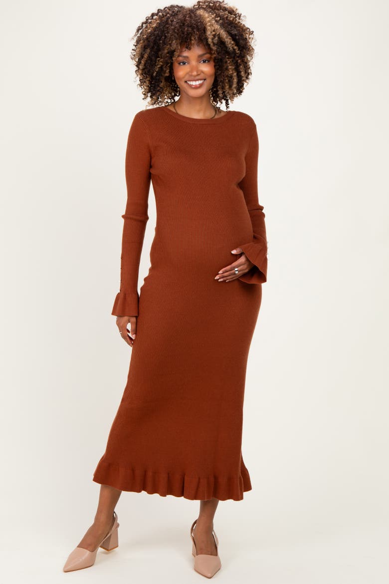 Ribbed Knit Bow Back Maxi Dress, Alternate, color, Brown