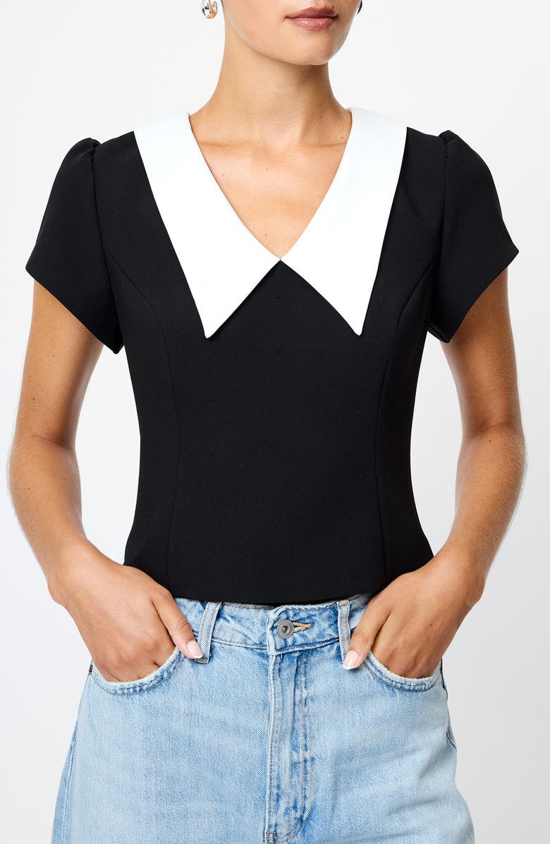 French Connection Azra Oversize Collar Top, Main, color, Black-White