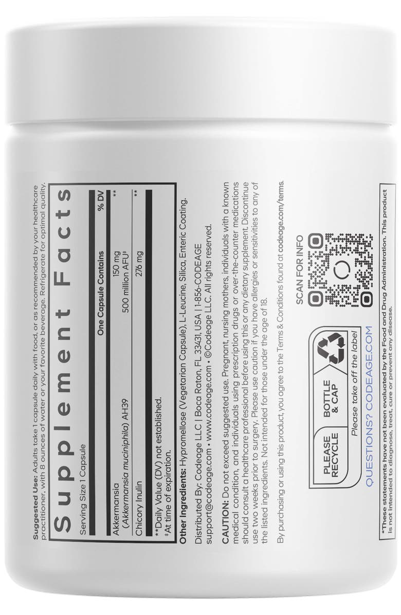 Codeage Akkermansia Muciniphila 500M AFUs Probiotic Supplement, Alternate, color, White
