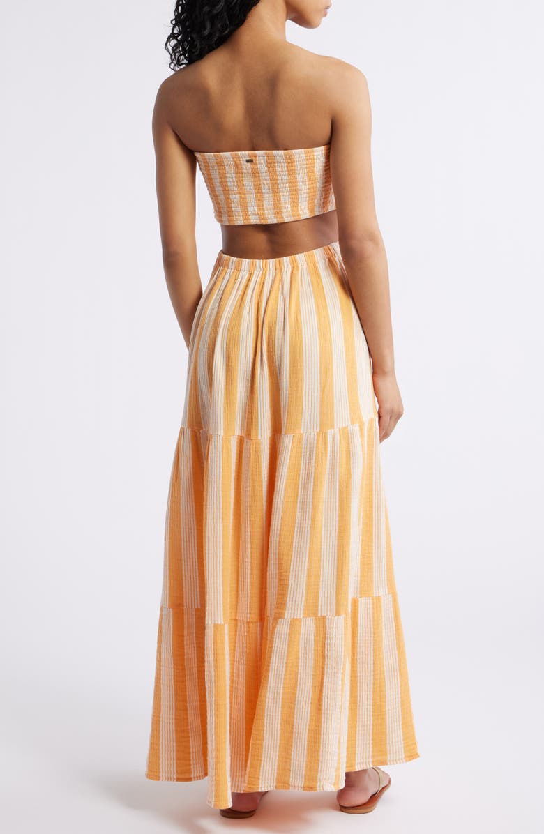 Rip Curl Premium Surf Stripe Strapless Tiered Cotton Maxi Dress, Alternate, color, 