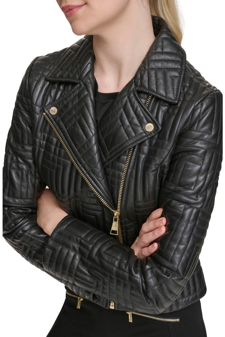 Double Quilted Leather Moto Jacket, Alternate, color, BLACK
