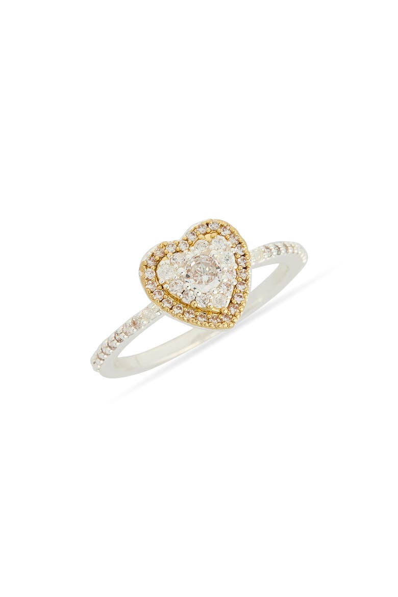Two-Tone Cubic Zirconia Heart Ring, Main, color, CLEAR- SILVER- GOLD