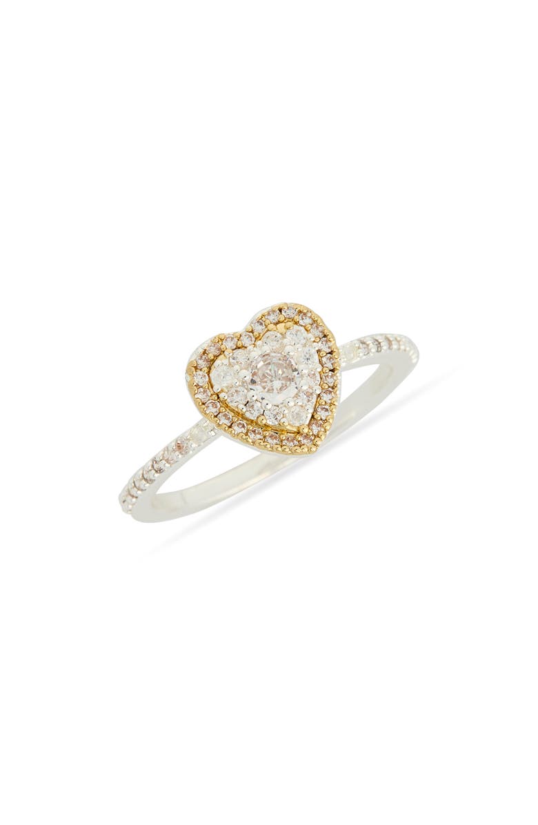 Leith Two-Tone Cubic Zirconia Heart Ring, Alternate, color, Clear- Silver- Gold