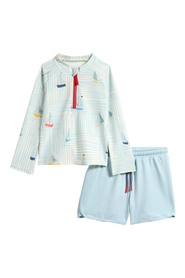 Kids' Two-Piece Long Sleeve Rashguard & Trunks Swimsuit Set, Main, color, SET SAIL