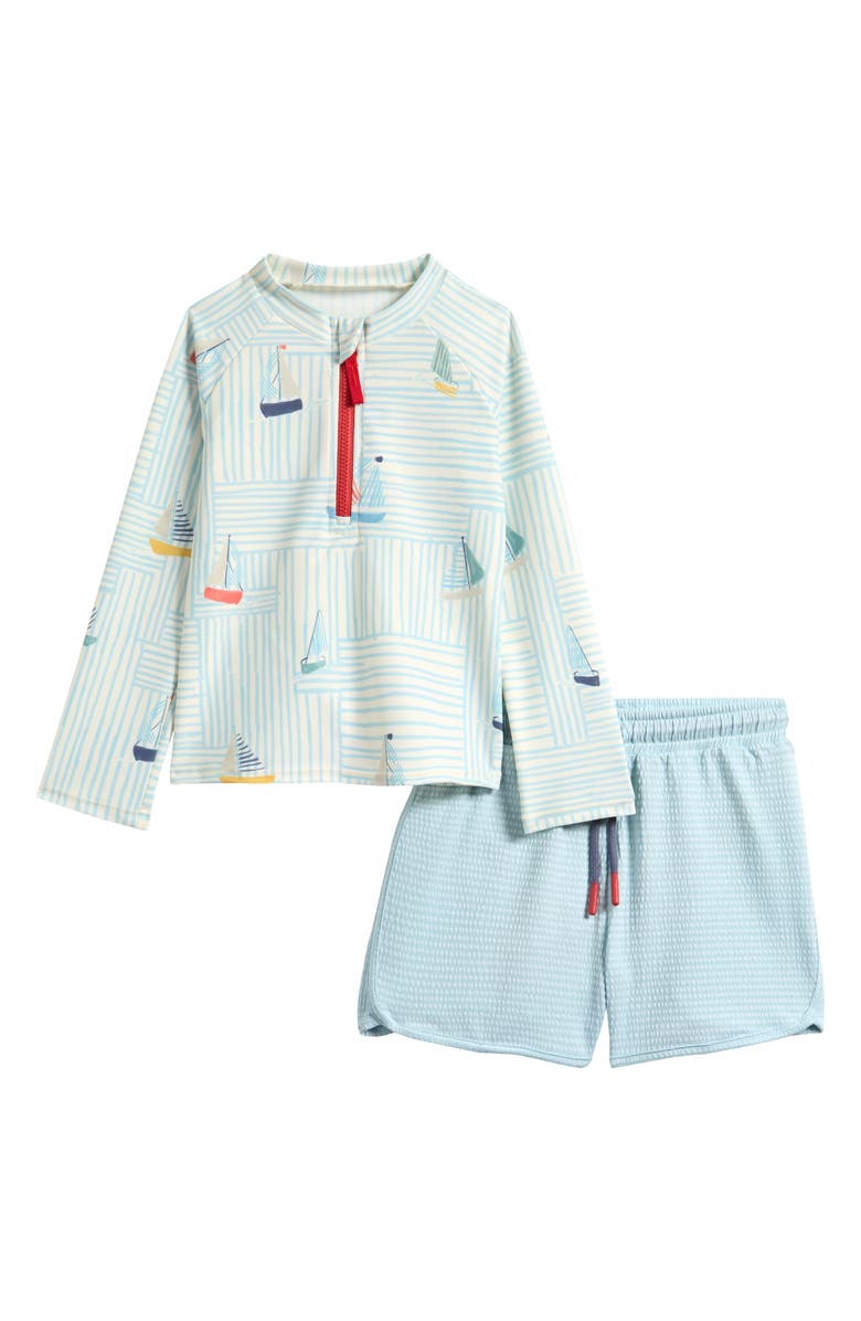 Pehr Kids
 Two-Piece Long Sleeve Rashguard 
Trunks Swimsuit Set, Main, color, Set Sail