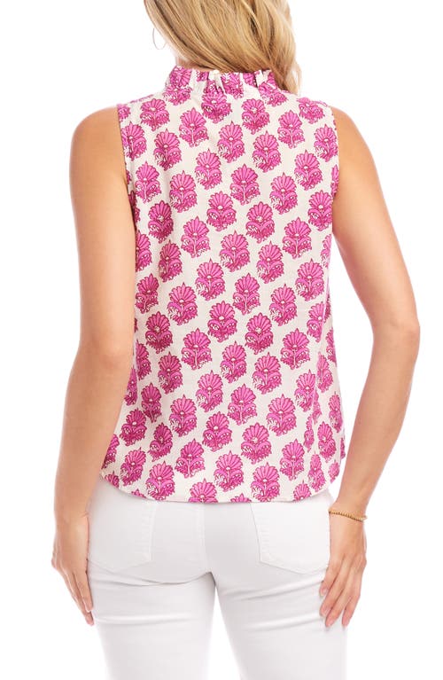 Karen Kane Floral Ruffle Accent Sleeveless Cotton Top In Pink Print
