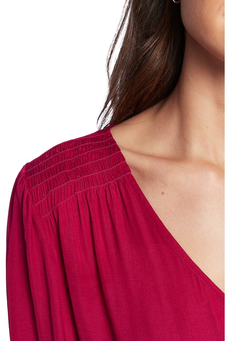 Smocked Detail Button-Up Blouse, Alternate, color, WILD FUCHSIA