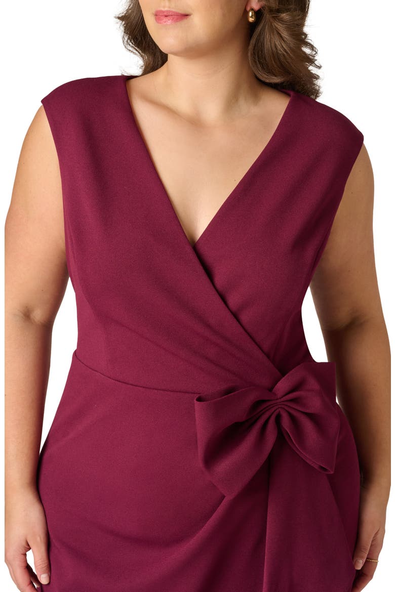 Sleeveless Bow Crepe Sheath Dress, Alternate, color, CABERNET