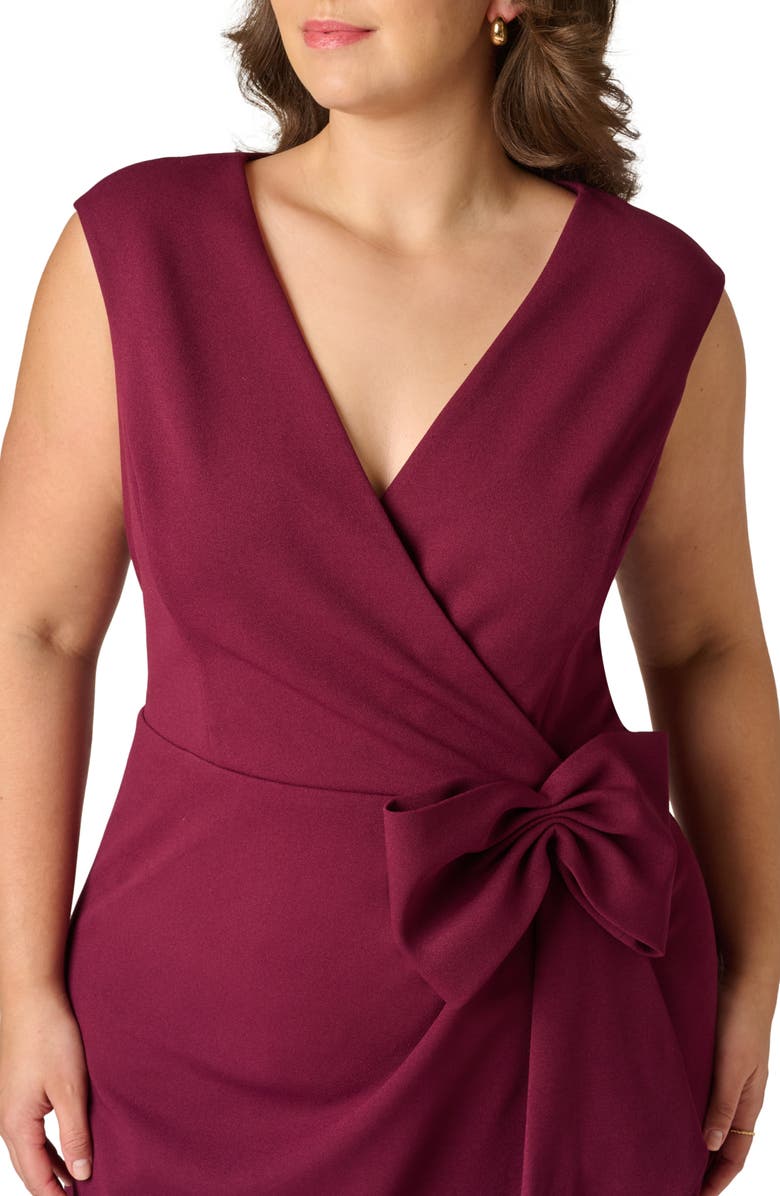 Adrianna Papell Sleeveless Bow Crepe Sheath Dress, Alternate, color, Cabernet